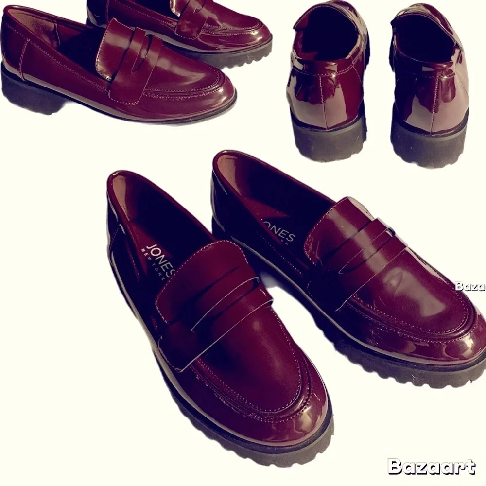 Jones New York Penny Loafer, Prizey, Faux Patent Leather,Wine, Sz 6.5, preppy
